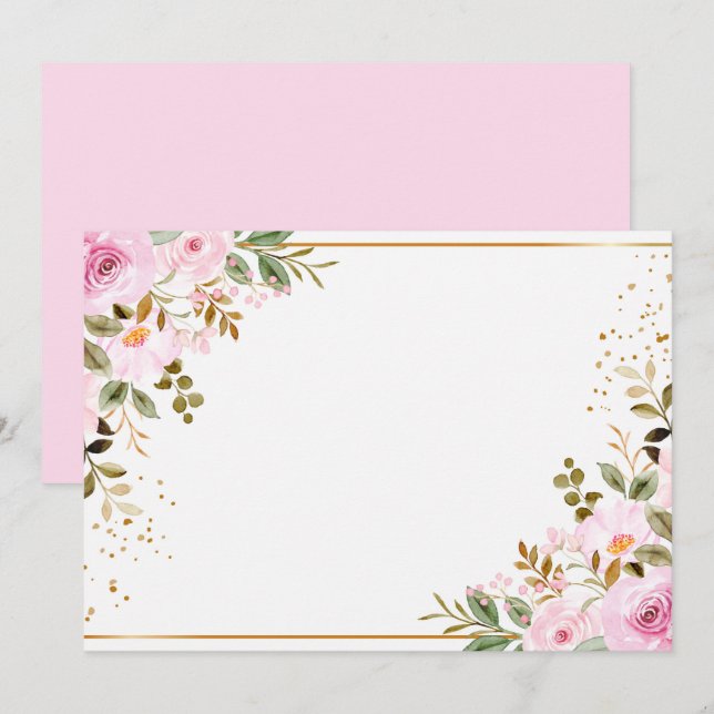 Reserva La Fecha Floral Rosa en Blanco Personalizado (Anverso / Reverso)