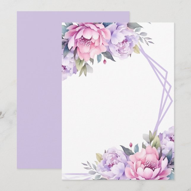 Reserva La Fecha Floral Rosa Lavanda en Blanco Personalizado (Anverso / Reverso)