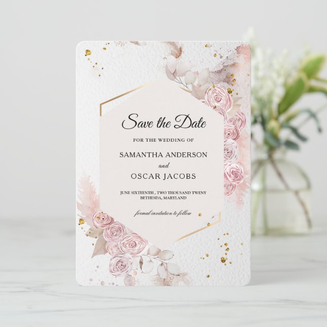 Reserva La Fecha Floral Rosa Pastel Elegante | Moderno (Anverso de pie)