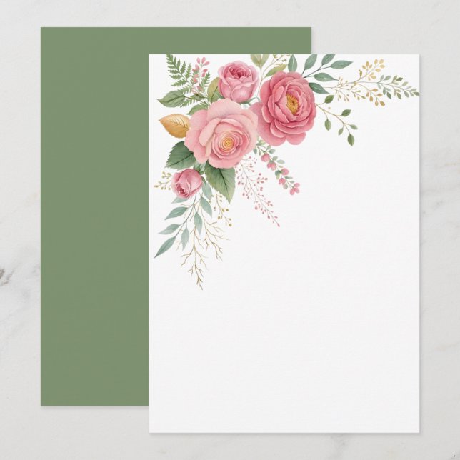 Reserva La Fecha Floral Rosa Personalizada en Blanco (Anverso / Reverso)