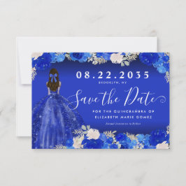 Reserva La Fecha Floral Royal Blue Dress Cumpleaños Quinceanera