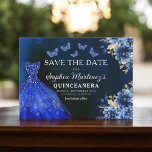 Reserva La Fecha Floral Royal Blue Princess Birthday Quinceanera<br><div class="desc">Celebre con estilo con la invitación a Quinceañera del cumpleaños de la princesa de oro y rosa floral. Este elegante diseño cuenta con suaves flores rosadas, combinadas con lujosos acentos dorados, perfectas para una celebración de 15 años, de carácter majestuoso y memorable. La invitación encarna gracia y sofisticación, apto para...</div>
