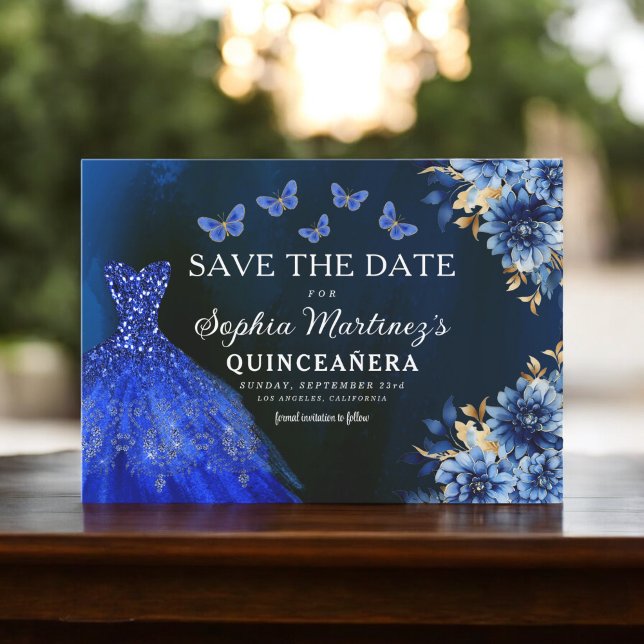 Reserva La Fecha Floral Royal Blue Princess Birthday Quinceanera (Subido por el creador)