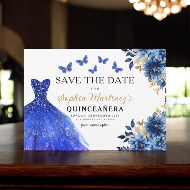 Reserva La Fecha Floral Royal Blue Princess Birthday Quinceanera (Subido por el creador)