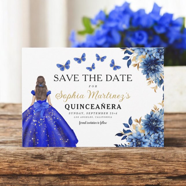 Reserva La Fecha Floral Royal Blue Princess Birthday Quinceanera (Subido por el creador)