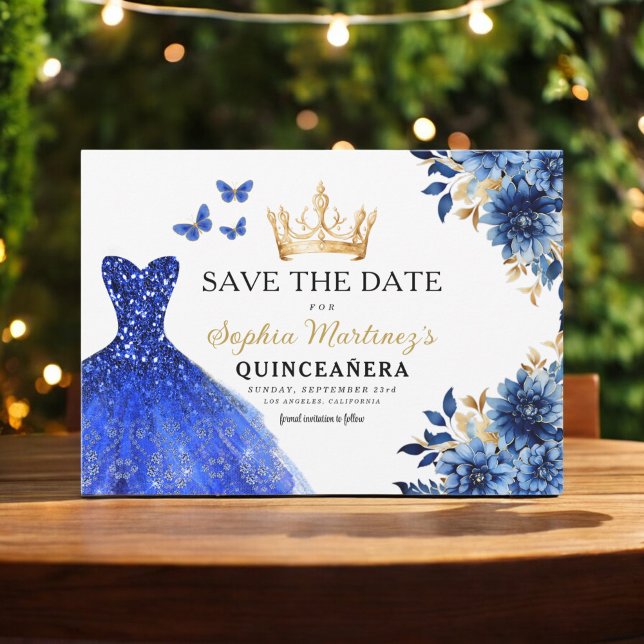 Reserva La Fecha Floral Royal Blue Princess Birthday Quinceanera (Subido por el creador)