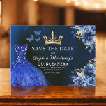 Reserva La Fecha Floral Royal Blue Princess Birthday Quinceanera<br><div class="desc">Celebre con estilo con la invitación a Quinceañera del cumpleaños de la princesa de oro y rosa floral. Este elegante diseño cuenta con suaves flores rosadas, combinadas con lujosos acentos dorados, perfectas para una celebración de 15 años, de carácter majestuoso y memorable. La invitación encarna gracia y sofisticación, apto para...</div>