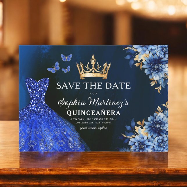 Reserva La Fecha Floral Royal Blue Princess Birthday Quinceanera (Subido por el creador)