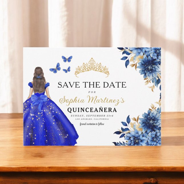 Reserva La Fecha Floral Royal Blue Princess Birthday Quinceanera (Subido por el creador)