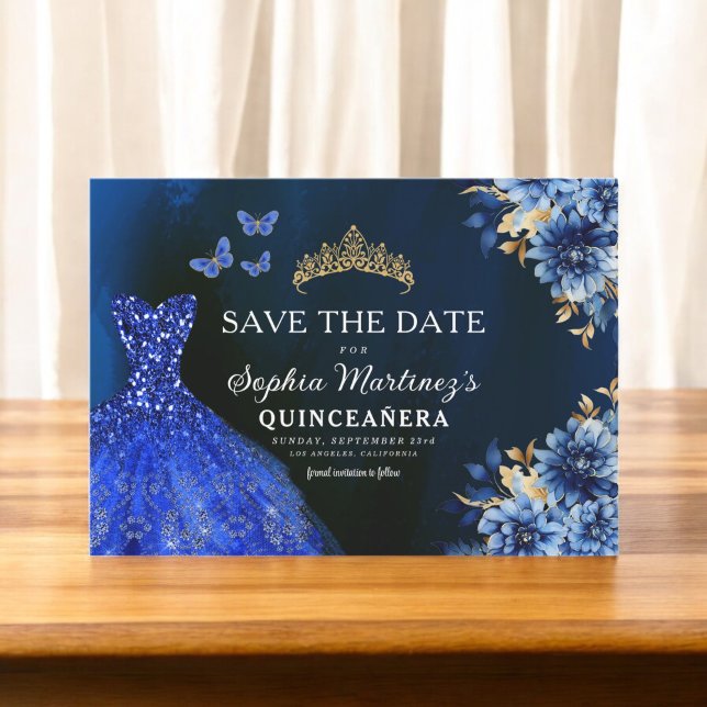 Reserva La Fecha Floral Royal Blue Princess Birthday Quinceanera (Subido por el creador)