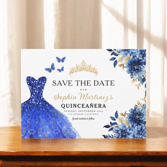 Reserva La Fecha Floral Royal Blue Princess Birthday Quinceanera (Subido por el creador)