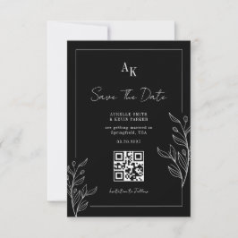 Reserva La Fecha Floral Rustic Black Elegant Photo Back QR Wedding