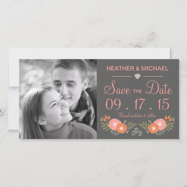 Reserva La Fecha Floral rústica salva la fecha (Anverso)