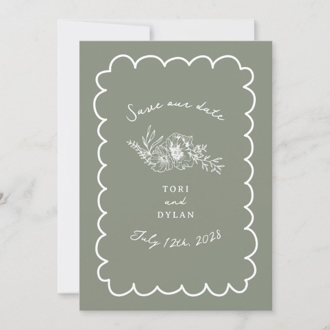 Reserva La Fecha Floral Sage Green Botanical Save The Date (Anverso)