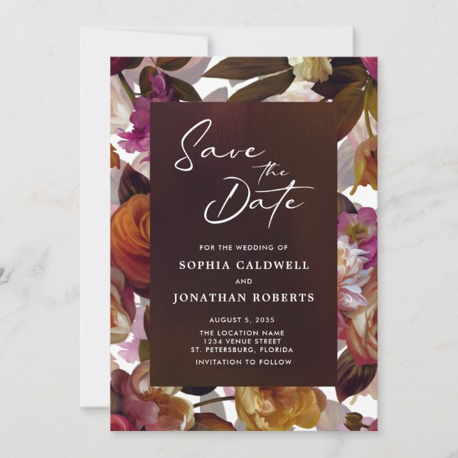 Reserva La Fecha Floral Splendor Código QR Boda Moody moderno (Anverso)
