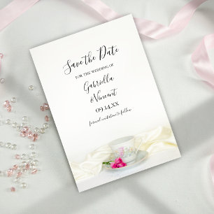 Reserva La Fecha Floral Tea Cup Pink Roses Wedding Save the Date