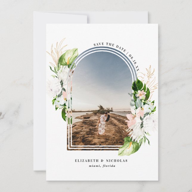 Reserva La Fecha Floral Tropical | Boho Salvar la Fecha (Anverso)