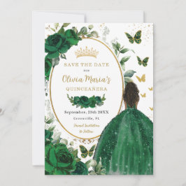 Reserva La Fecha Floral verde esmeralda Princesa Dorada Quinceañera
