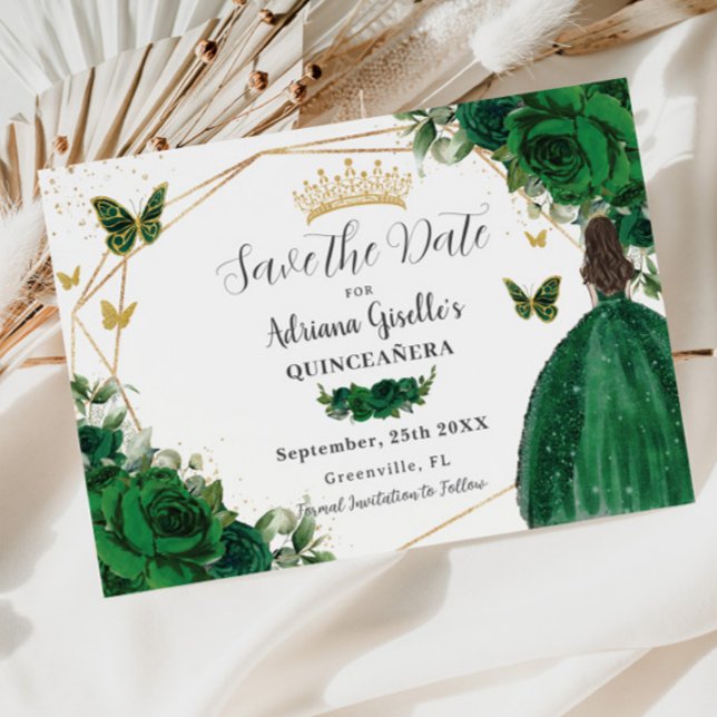 Reserva La Fecha Floral verde esmeralda Princesa Dorada Quinceañera (Subido por el creador)