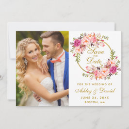 Reserva La Fecha Floral Wreath Pink Gold Save The Date Photo