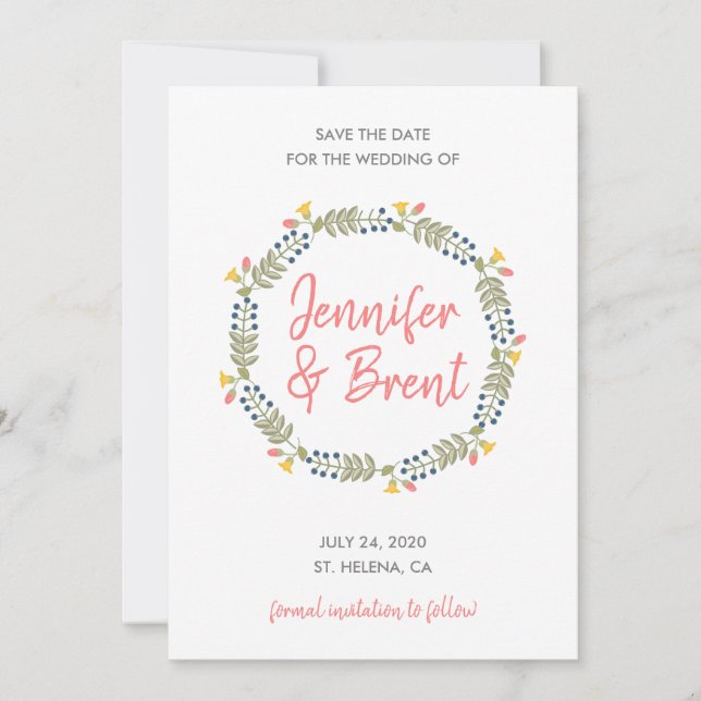 Reserva La Fecha Floral Wreath Save the Date (Anverso)