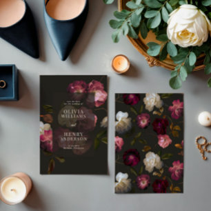 Reserva La Fecha Florales Oscuro Burgundy Romántico Negro Elegante