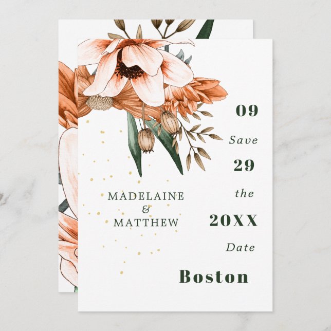 Reserva La Fecha Florales Rústicos Terracota Oro Chic Elegante (Anverso / Reverso)