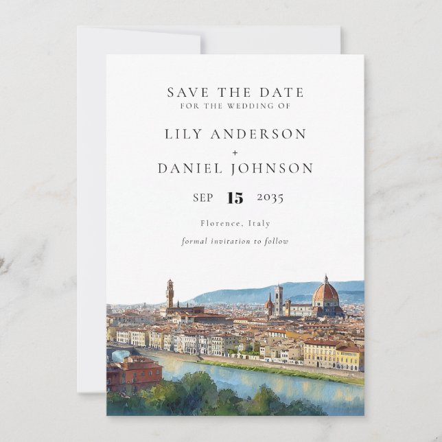 Reserva La Fecha Florence Skyline Watercolor Elegant Wedding (Anverso)