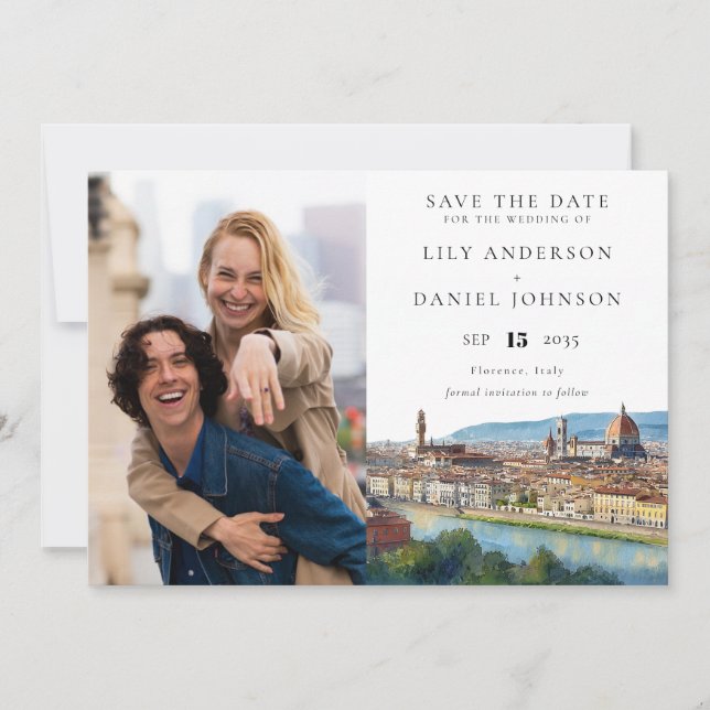 Reserva La Fecha Florence Skyline Watercolor Photo Wedding (Anverso)