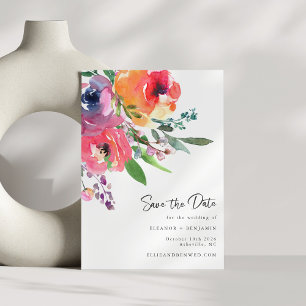 Reserva La Fecha Flores Acuarela Boda Moderna Elegante Escritura