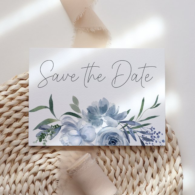 Reserva La Fecha Flores Azules Polvorientos Pastel Save The Date (Subido por el creador)