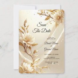 Reserva La Fecha Flores Blancas y Doradas Save The Date
