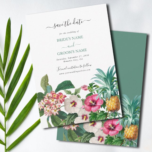 Reserva La Fecha Flores de acuarela tropical y Boda de vegetación (Tropical Watercolor Flowers & Greenery Wedding Save The Date)