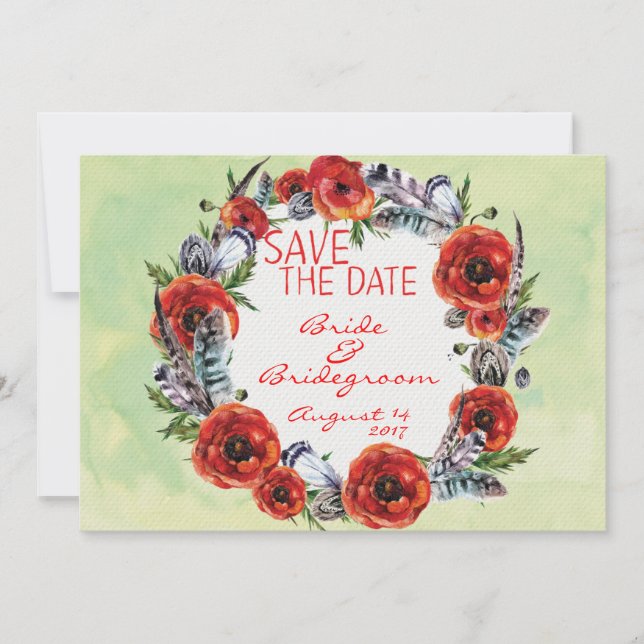 Reserva La Fecha Flores de amapola Salven al Boda de fechas (Anverso)