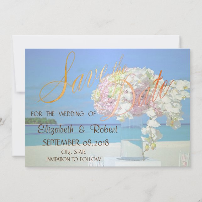 Reserva La Fecha Flores De Bodas De Playa Salven La Fecha (Anverso)