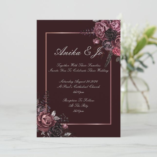 Reserva La Fecha flores de borgoña boda de otoño (Anverso de pie)
