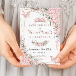 Reserva La Fecha Flores de cerezo Rosa Mariposas de oro Quinceañera<br><div class="desc">Personalice esta flor de cerezo de bonito Quinceañera / dulce 16 cumpleaños, salve la fecha fácil y rápidamente. Simplemente haga clic en el botón personalizar para editar los textos, cambiar las fuentes y los colores de las fuentes. Con hermosas flores de cerezo acuarela, mariposas doradas subió y un marco geométrico...</div>