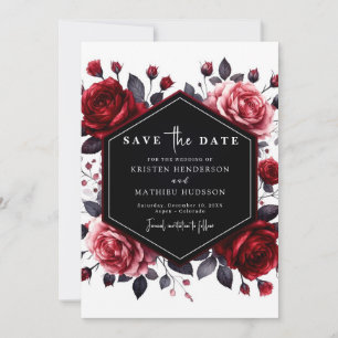 Reserva La Fecha Flores de color de agua Boda rojo de Crimson