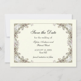 Reserva La Fecha Flores de dibujo boda romántico de marfil