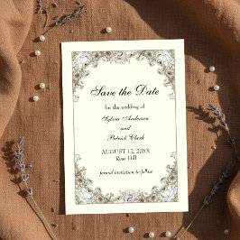 Reserva La Fecha Flores de dibujo boda romántico de marfil