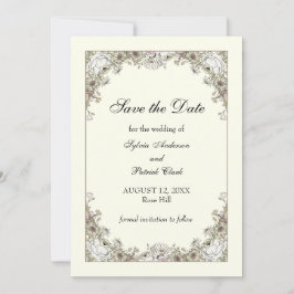 Reserva La Fecha Flores de dibujo boda romántico de marfil