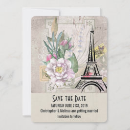Reserva La Fecha Flores de época, Torre Eiffel y Boda Burlap