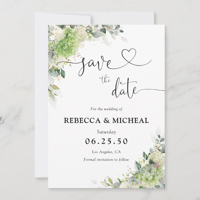 Reserva La Fecha Flores de Hortensias Boda Guardar la Fecha (Anverso)