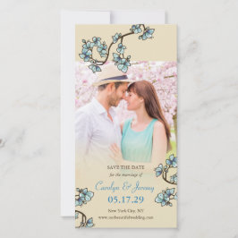 Reserva La Fecha Flores De Peach Azules Asiáticos Guardar La Tarjet