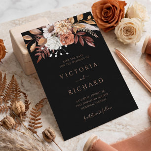 Reserva La Fecha Flores de Terracota Boho Otoño Bodas Negras