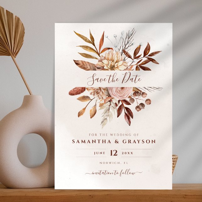 Reserva La Fecha Flores de terracota oxidadas Boho terroso follaje  (Subido por el creador)