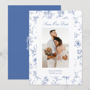 Reserva La Fecha Flores de Toile Chinoiserie Azul Foto