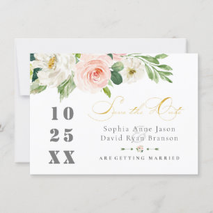 Reserva La Fecha Flores Elegantes de Rosa Tostado Boda Oro