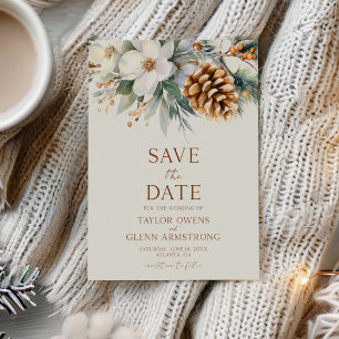 Reserva La Fecha Flores Florales de Invierno Pino Cono Boda