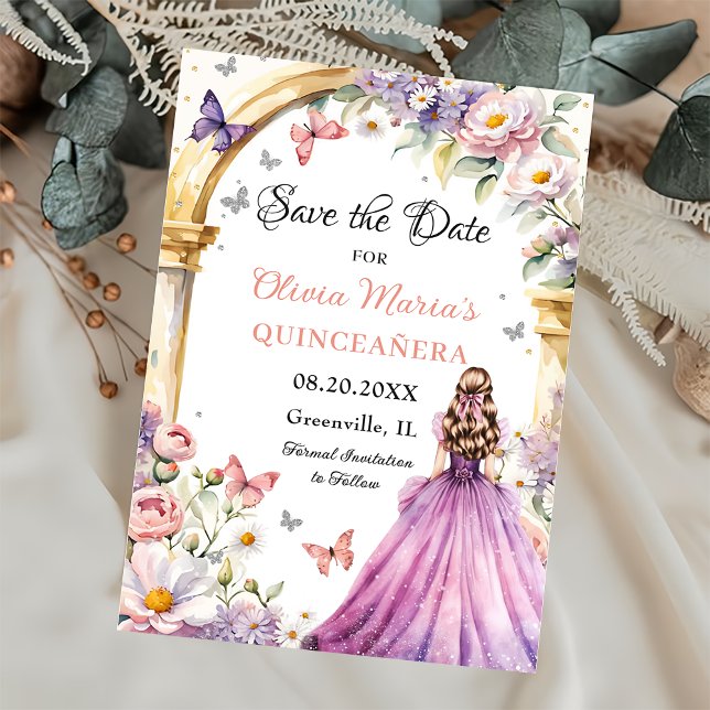 Reserva La Fecha Flores Mariposas Lilac Princesa Quinceañera (Subido por el creador)
